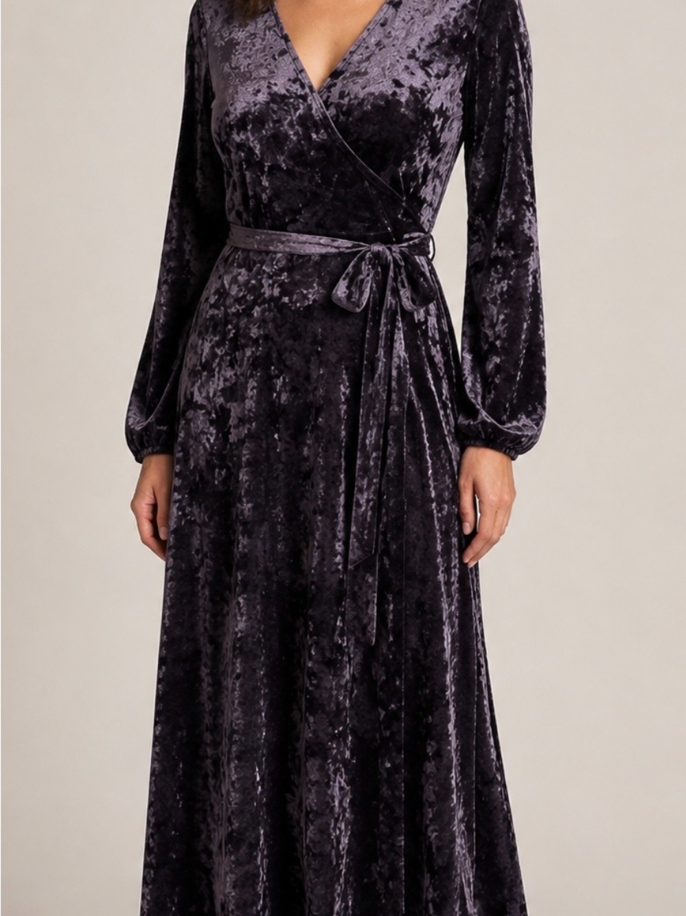 Gianni Bini Crushed Velvet Wrap Maxi Dress Deep Plum Medium Formal